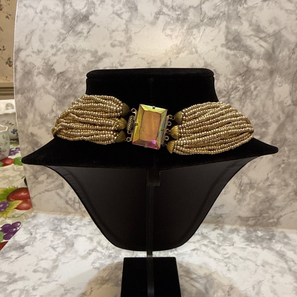 Vintage 30-Strand Gold Tone Seed Bead Torsade Necklace - Picture 2 of 3